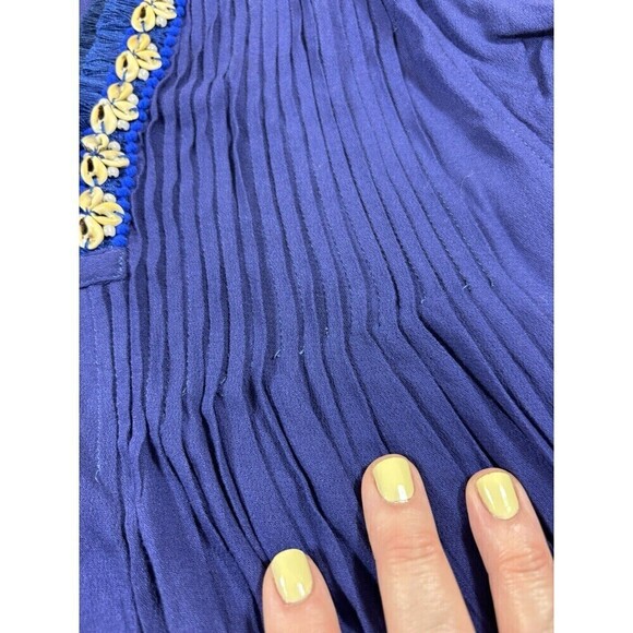 Poupette St Barth Maxi Dress Navy Blue XS Fringe Puka Shell Accents - Picture 9 of 16